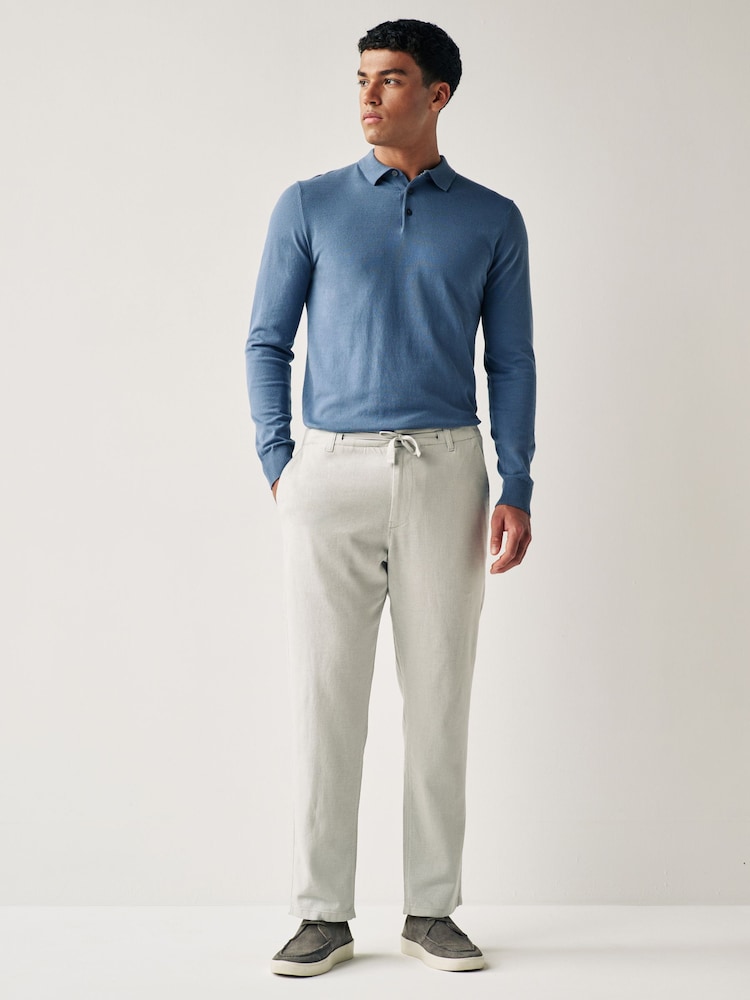 Grey Light Linen Viscose Drawstring Trousers - Image 2 of 10