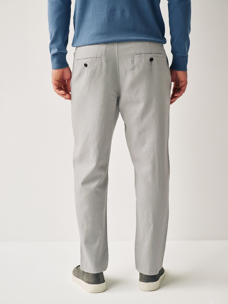 Grey Light Linen Viscose Drawstring Trousers - Image 3 of 10