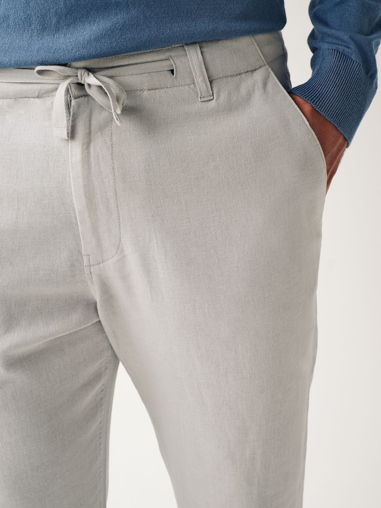 Grey Light Linen Viscose Drawstring Trousers - Image 5 of 10