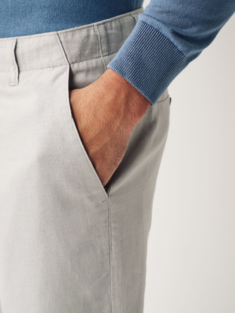 Grey Light Linen Viscose Drawstring Trousers - Image 6 of 10