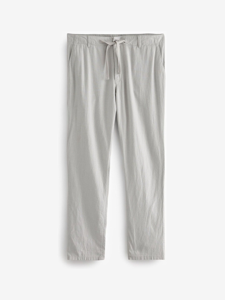 Grey Light Linen Viscose Drawstring Trousers - Image 7 of 10