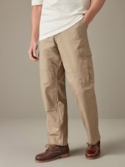 Stone Relaxed Fit Ripstop Cargo 100% Cotton Trousers - Image 1 of 10
