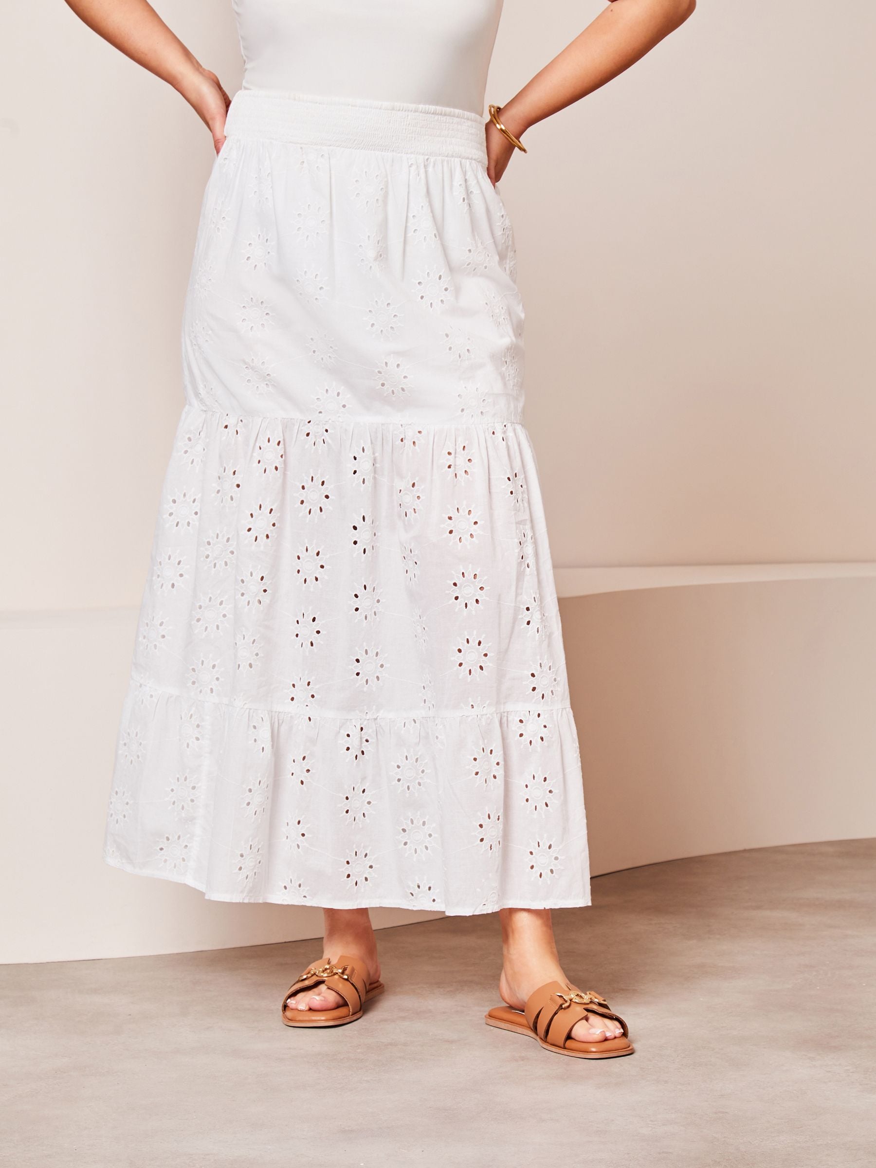 Buy Lipsy White Broderie Curve Tiered Maxi Skirt from Next Luxembourg