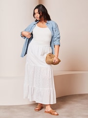 Lipsy White Broderie Curve Tiered Maxi Skirt - Image 3 of 4