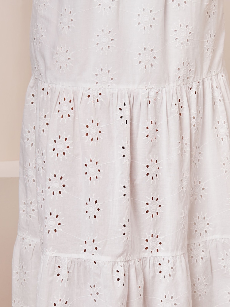 Lipsy White Broderie Curve Tiered Maxi Skirt - Image 4 of 4
