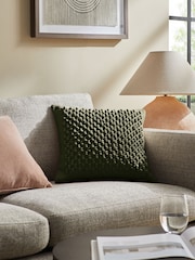 Dark Sage Green 43 x 43cm Hemmingway Textured Bobble Cushion - Image 1 of 5