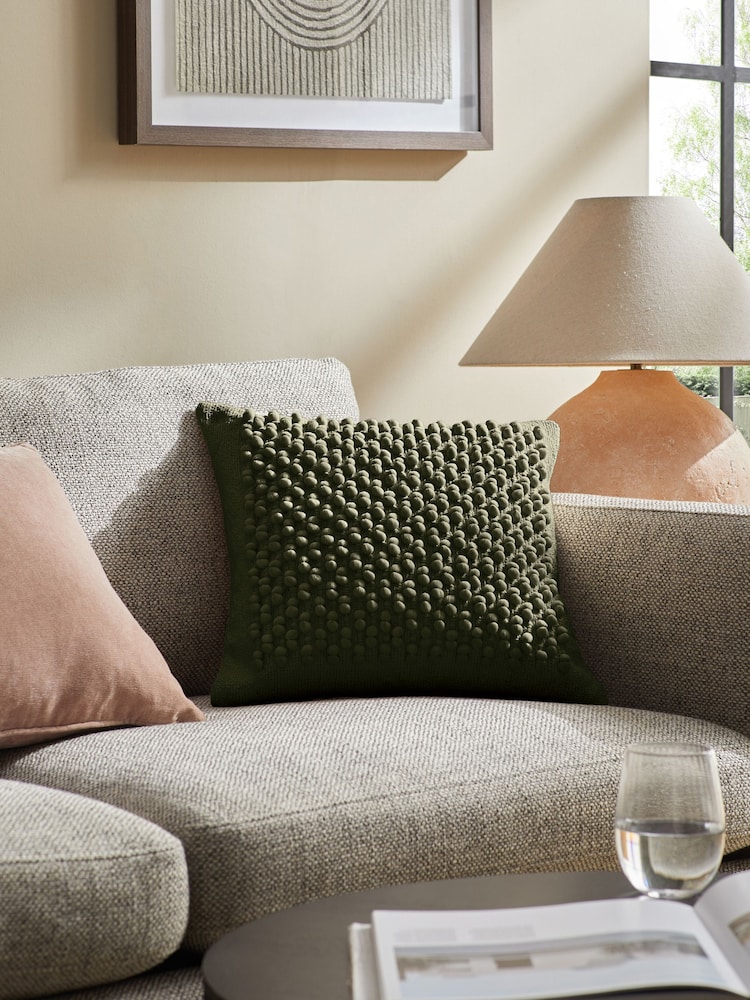 Dark Sage Green 43 x 43cm Hemmingway Textured Bobble Cushion - Image 1 of 5