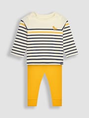 JoJo Maman Bébé Yellow Breton Top & Rib Leggings Set - Image 2 of 5
