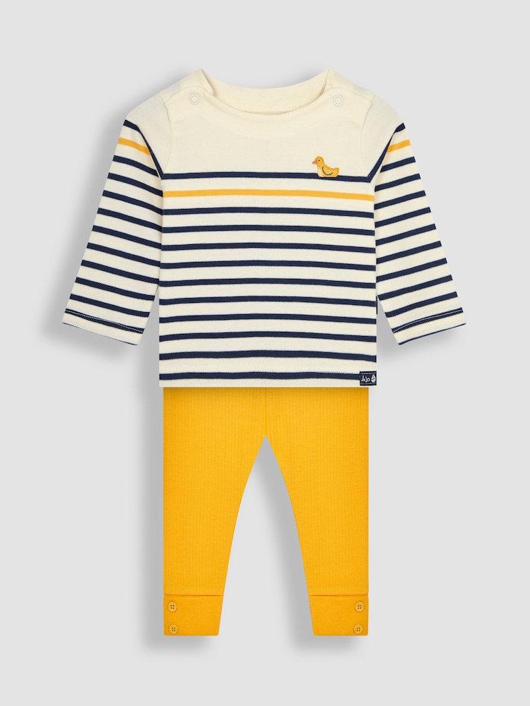 JoJo Maman Bébé Yellow Breton Top & Rib Leggings Set - Image 2 of 5