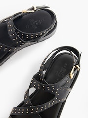 Black Studded Forever Comfort® Leather Strappy Flatform Sandals - Image 4 of 4