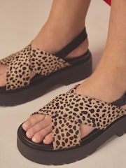 Animal Leather Chunky Cross Strap Sandals - Image 3 of 3