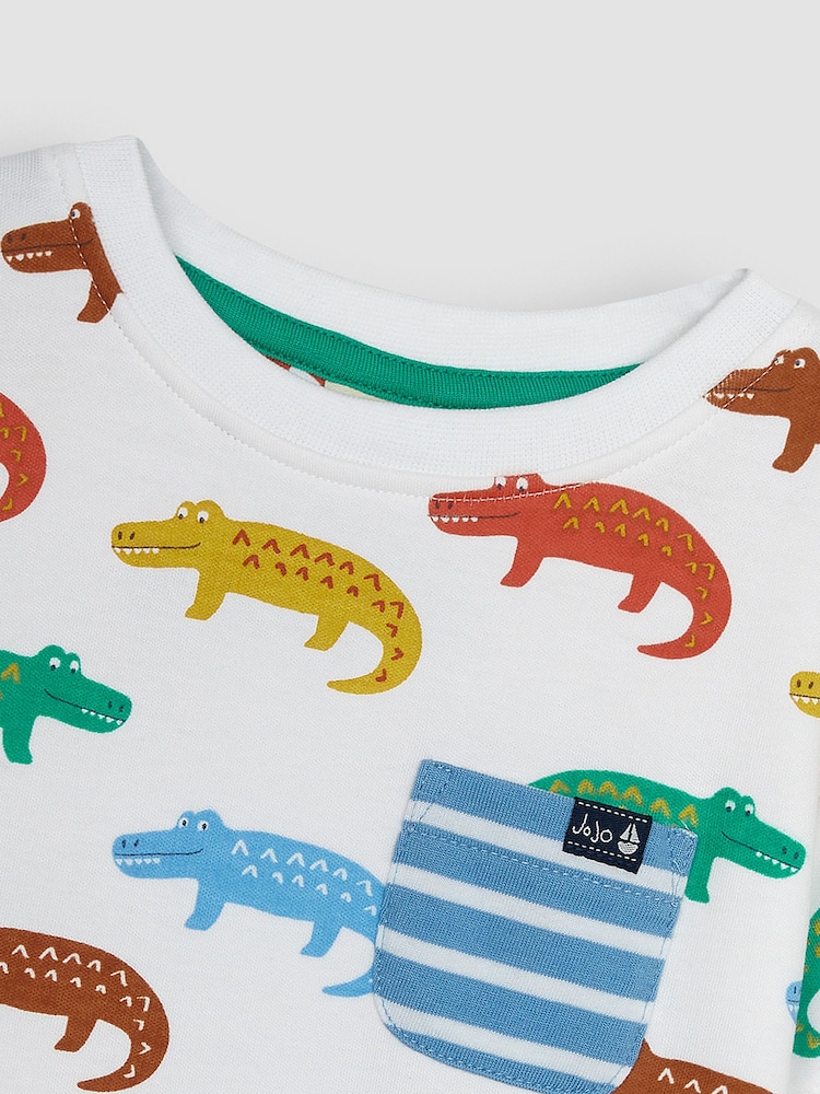 JoJo Maman Bébé White Crocodile Contrast Pocket T-Shirt - Image 2 of 4