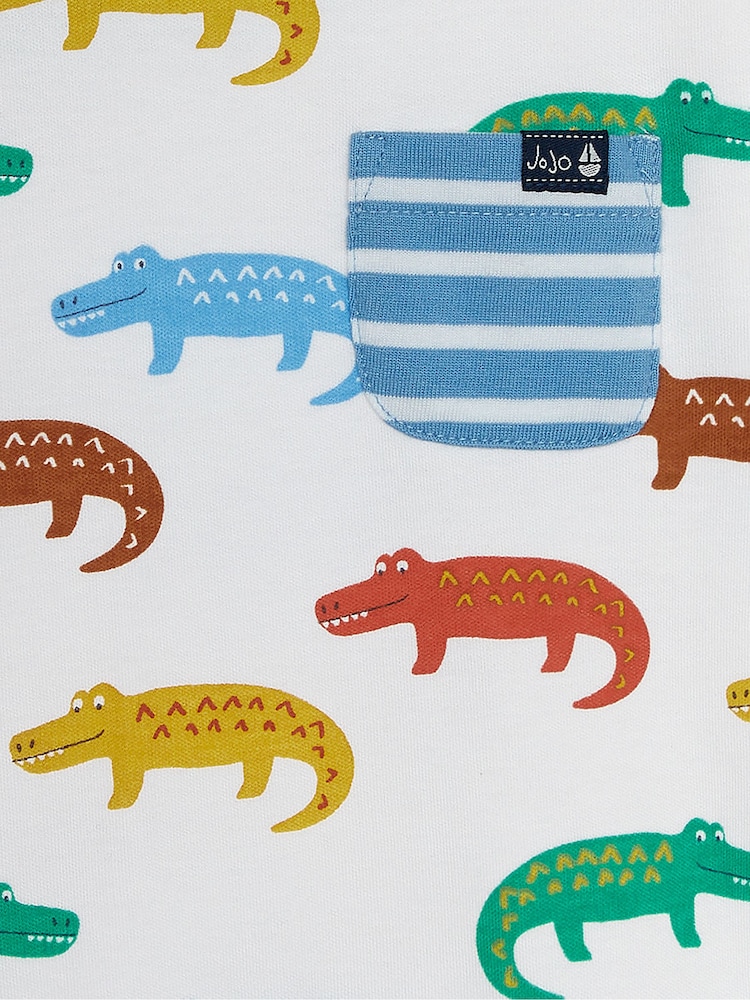 JoJo Maman Bébé White Crocodile Contrast Pocket T-Shirt - Image 4 of 4