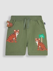 JoJo Maman Bébé Khaki Green Tiger Appliqué Pet in Pocket Shorts - Image 1 of 3