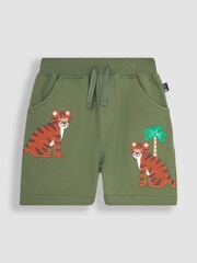 JoJo Maman Bébé Khaki Green Tiger Appliqué Pet in Pocket Shorts - Image 2 of 3