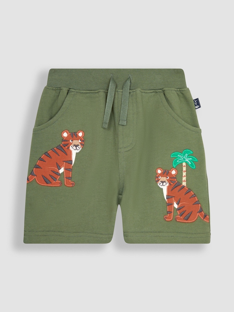 JoJo Maman Bébé Khaki Green Tiger Appliqué Pet in Pocket Shorts - Image 2 of 3