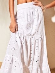 Lipsy White Broderie Tiered Maxi Skirt - Image 4 of 4
