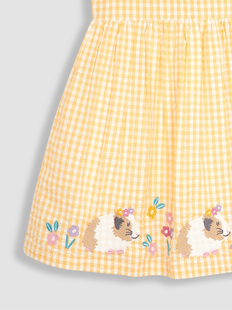JoJo Maman Bébé Yellow Guinea Pig Appliqué Gingham Summer Dress - Image 3 of 3