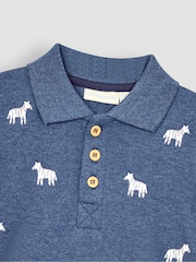 JoJo Maman Bébé Denim Blue Zebra Short Sleeve Embroidered Polo Shirt - Image 2 of 3