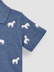 JoJo Maman Bébé Denim Blue Zebra Short Sleeve Embroidered Polo Shirt - Image 3 of 3