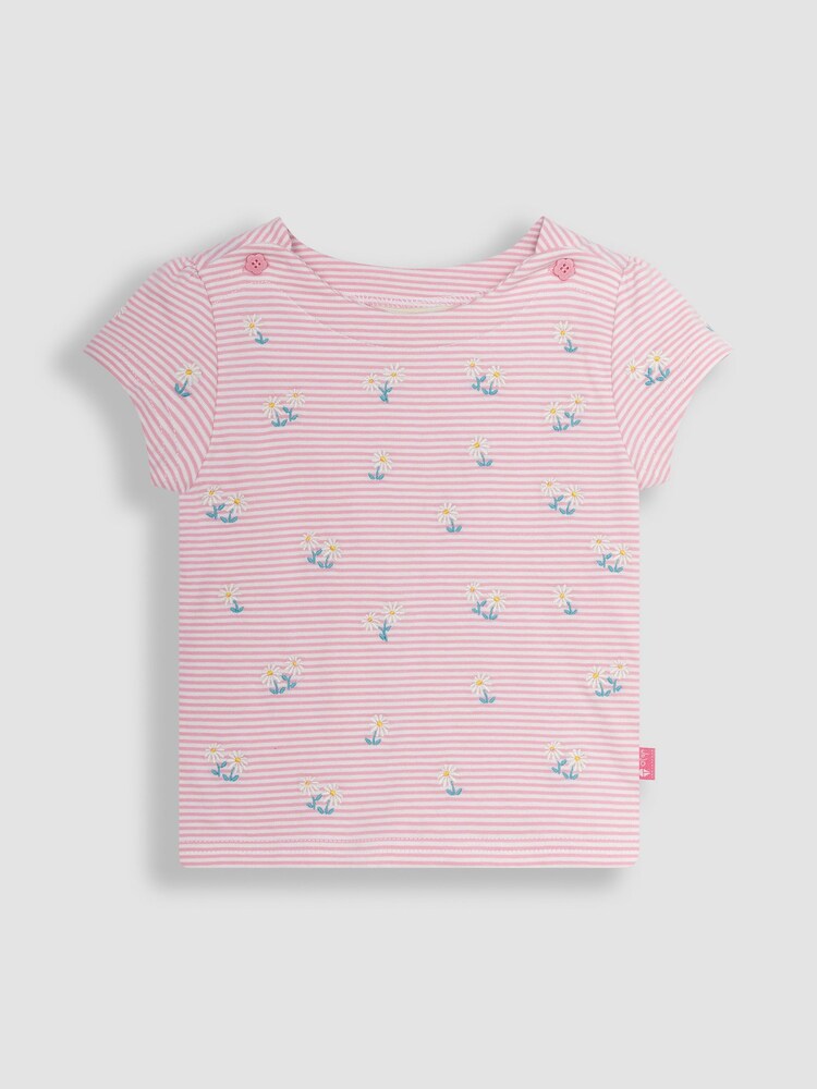 JoJo Maman Bébé Pink Daisy Embroidered T-Shirt - Image 1 of 3