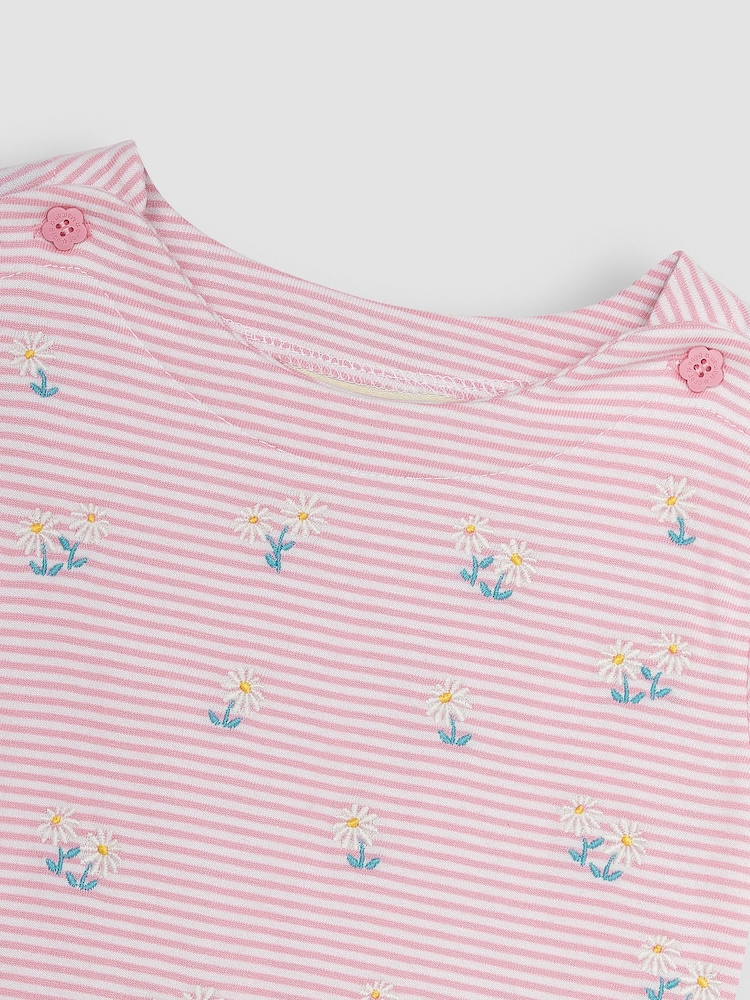 JoJo Maman Bébé Pink Daisy Embroidered T-Shirt - Image 2 of 3
