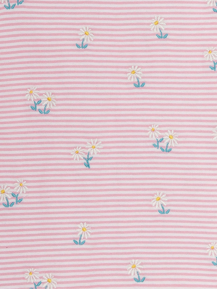 JoJo Maman Bébé Pink Daisy Embroidered T-Shirt - Image 3 of 3