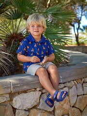 JoJo Maman Bébé Navy Blue Giraffe Printed Polo Shirt - Image 1 of 4