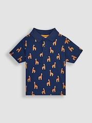 JoJo Maman Bébé Navy Blue Giraffe Printed Polo Shirt - Image 2 of 4