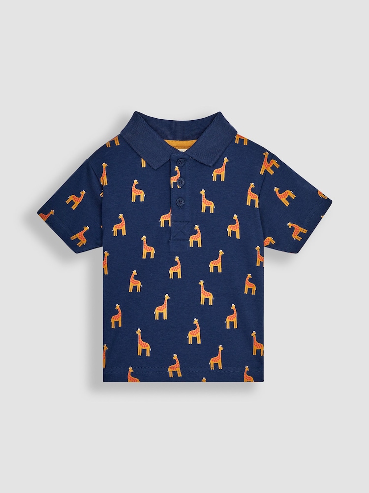 JoJo Maman Bébé Navy Blue Giraffe Printed Polo Shirt - Image 2 of 4