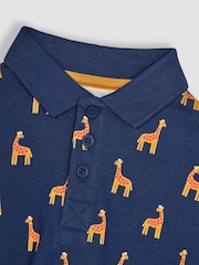 JoJo Maman Bébé Navy Blue Giraffe Printed Polo Shirt - Image 3 of 4