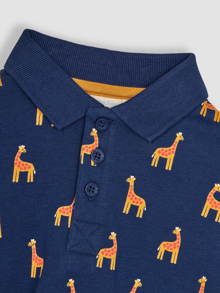 JoJo Maman Bébé Navy Blue Giraffe Printed Polo Shirt - Image 3 of 4