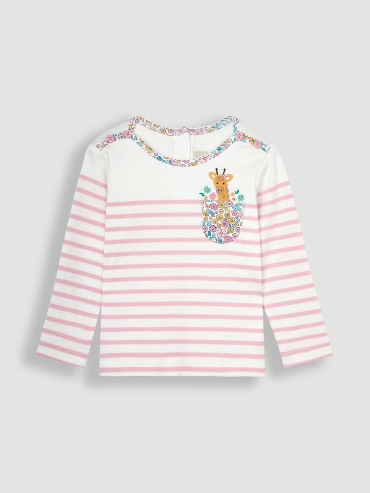 JoJo Maman Bébé Pink Giraffe Pocket Breton Top - Image 1 of 3