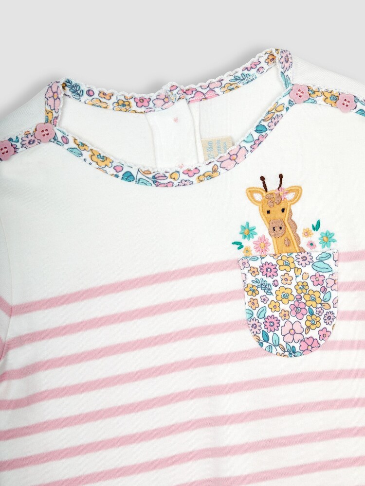 JoJo Maman Bébé Pink Giraffe Pocket Breton Top - Image 2 of 3