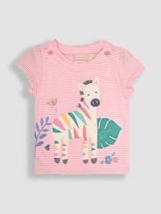 JoJo Maman Bébé Rose Pink Zebra Appliqué T-Shirt - Image 1 of 4