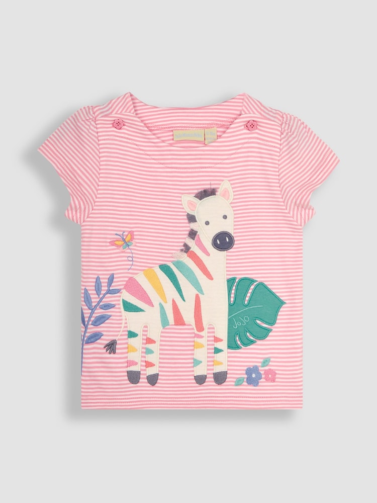 JoJo Maman Bébé Rose Pink Zebra Appliqué T-Shirt - Image 1 of 4