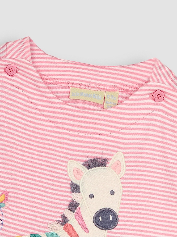 JoJo Maman Bébé Rose Pink Zebra Appliqué T-Shirt - Image 2 of 4