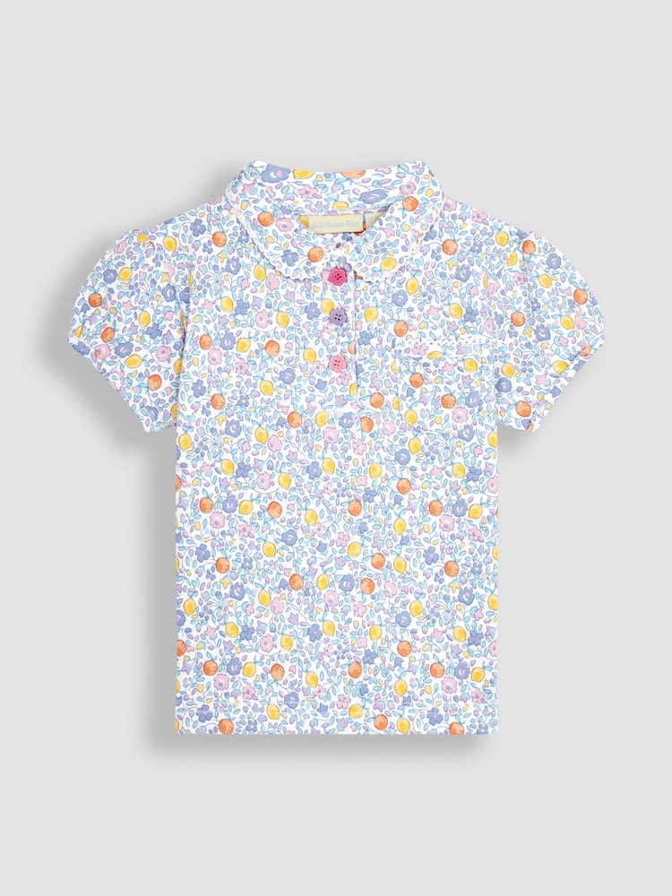 JoJo Maman Bébé Lilac Lemon Ditsy Floral Pretty Polo Shirt - Image 1 of 3