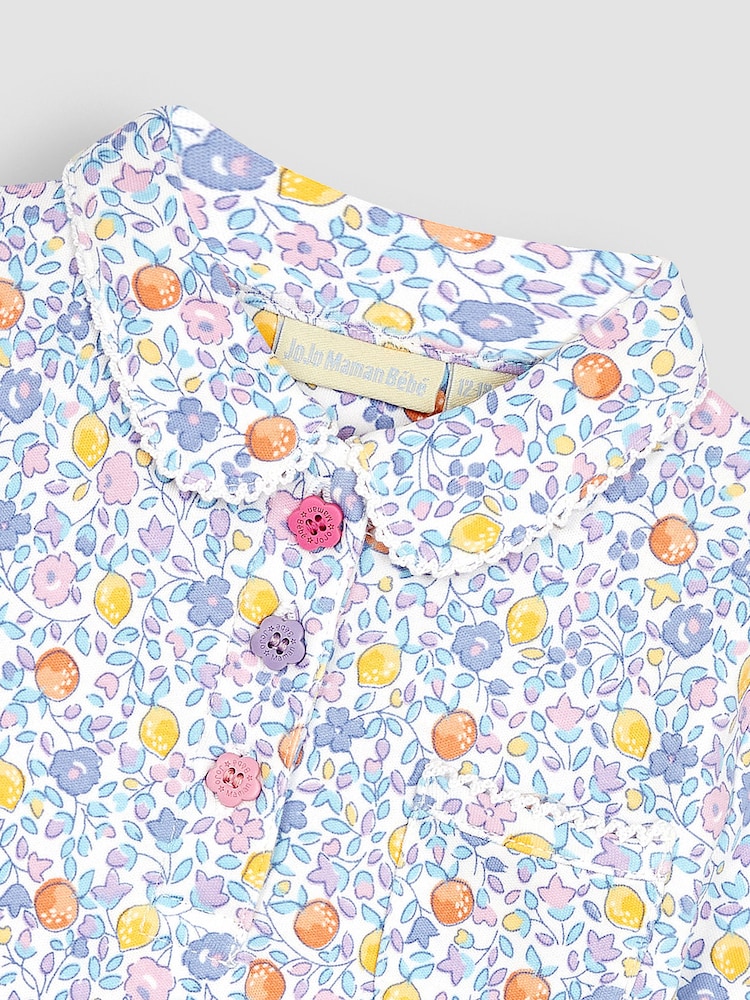 JoJo Maman Bébé Lilac Lemon Ditsy Floral Pretty Polo Shirt - Image 2 of 3