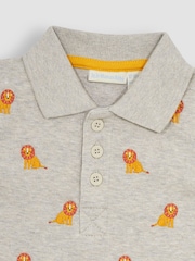 JoJo Maman Bébé Natural Lion Short Sleeve Embroidered Polo Shirt - Image 2 of 3