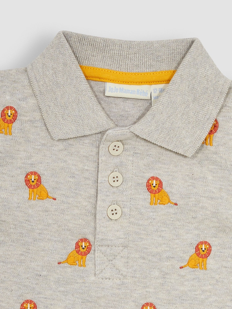 JoJo Maman Bébé Natural Lion Short Sleeve Embroidered Polo Shirt - Image 2 of 3