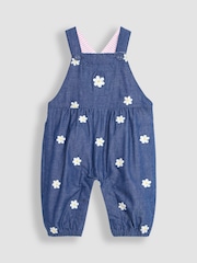 JoJo Maman Bébé Chambray Blue Daisy Embroidered Dungarees - Image 2 of 4
