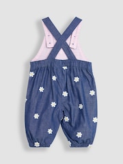 JoJo Maman Bébé Chambray Blue Daisy Embroidered Dungarees - Image 3 of 4