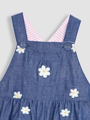JoJo Maman Bébé Chambray Blue Daisy Embroidered Dungarees - Image 4 of 4