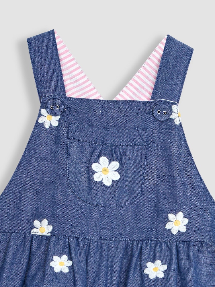 JoJo Maman Bébé Chambray Blue Daisy Embroidered Dungarees - Image 4 of 4