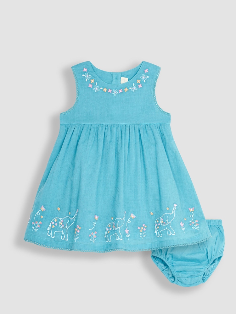 JoJo Maman Bébé Duck Egg Blue Animals Embroidered Baby Dress - Image 1 of 5