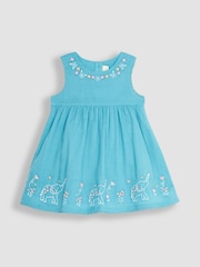 JoJo Maman Bébé Duck Egg Blue Animals Embroidered Baby Dress - Image 2 of 5