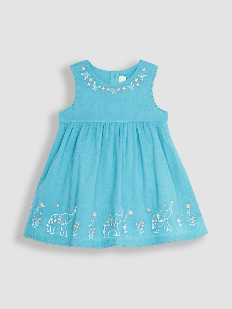 JoJo Maman Bébé Duck Egg Blue Animals Embroidered Baby Dress - Image 2 of 5