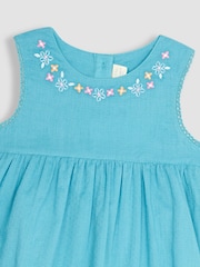 JoJo Maman Bébé Duck Egg Blue Animals Embroidered Baby Dress - Image 4 of 5