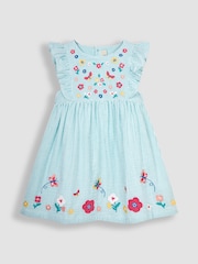 JoJo Maman Bébé Duck Egg Blue Butterfly Appliqué Pretty Summer Dress - Image 1 of 3